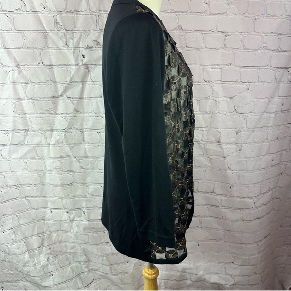 Chico's Black and Gold Patterned sheer Cardigan snakeskin geometric sz 1 (M 8) - Picture 3 of 11
